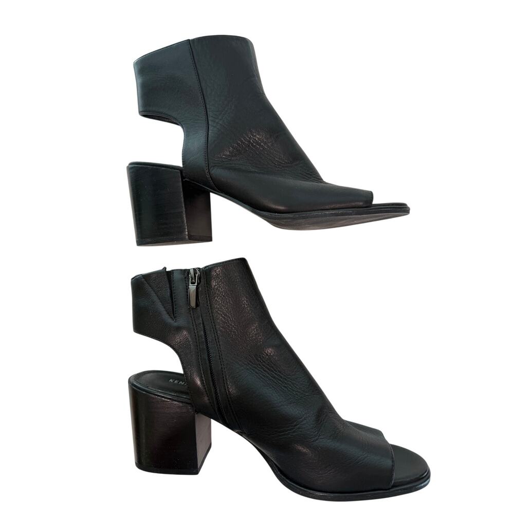 ✨ KENNETH COLE NY Black Leather Peep Toe Booties 9M Open Toe Zipper NWOT 🖤